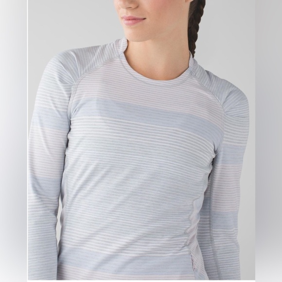 Lululemon Athletica Think Fast Long Sleeve Gray and White Striped Activewear - Picture 2 of 11